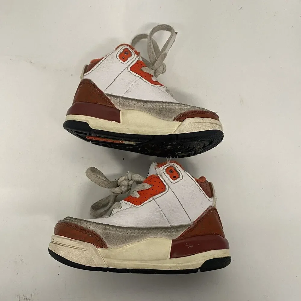 Nike Air Jordan Retro 3 Toddler Size 4C White Orange Sneakers Mid Top 3617